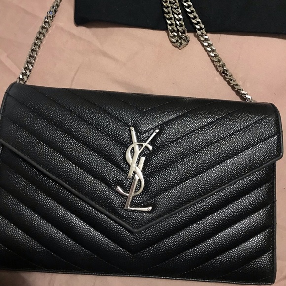 Yves Saint Laurent Handbags - YSL monogram Large V Flap calfskin Wallet on chain